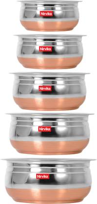 Nirvika Copper Base Handi set of 5 / Urli Set serving bowl dinner patila Cookware Set