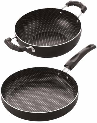 NIRLON Polka dot Gas Compatible Nonstick Cookware Fry Pan and Kadai Combo Set Non-Stick Coated Cookware Set