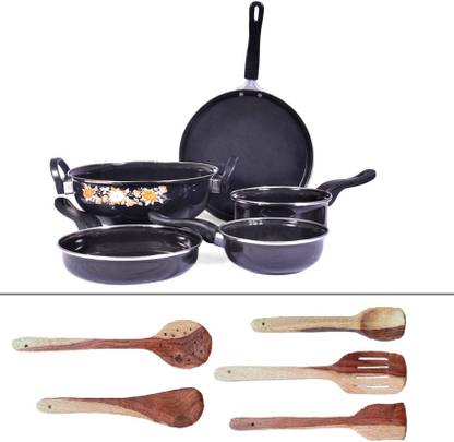 HouseOfCommon 5 Utensils with 5 Wooden Spatula Cookware Set