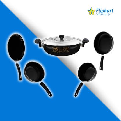 Flipkart SmartBuy Indulge in Iron Bliss: 6-Piece Cast Iron Non-Stick Cookware - Induction & Gas Induction Bottom Non-Stick Coated Cookware Set