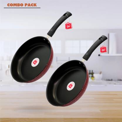 LAZYwindow Premium Quality Nonstick Fry Pan, Dia - 22 cm, 1L (Pack of 2) Induction Bottom Non-Stick Coated Cookware Set