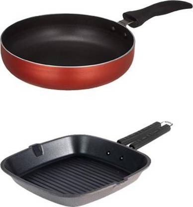 BMS Lifestyle 2-Piece Aluminium Non-Stick Cookware Set - Grill Pan & Fry Pan Non-Stick Coated Cookware Set