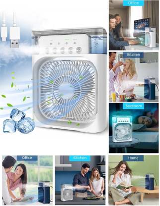 AMPLIN Portable Air Conditioner Fan, Mini Evaporative Air Cooler with 7 Color LED Light 1/2/3 H Timer, 5 Wind Speeds and 3 Spray Modes for Office, Home Rechargeable USB Power Tool  Safety Goggle
