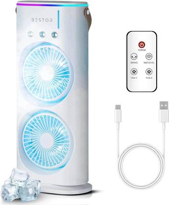 Bestor Portable USB fan with Mist Humidifier, RGB LED, Dual Spray, Remote 3 Speeds Cooling Fan All in one Cooler
