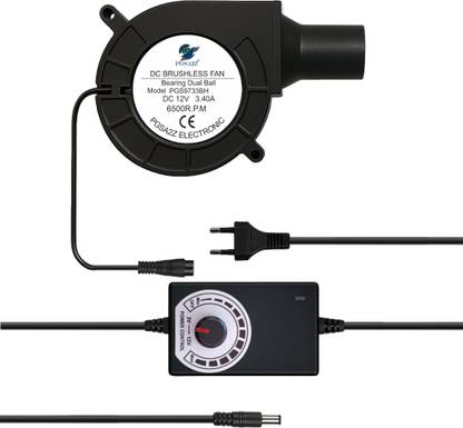 PGSA2Z 97mm x 33mm BBQ Blower Fan, 12V with 120V-240V AC Plug Variable Speed Controller Cooler