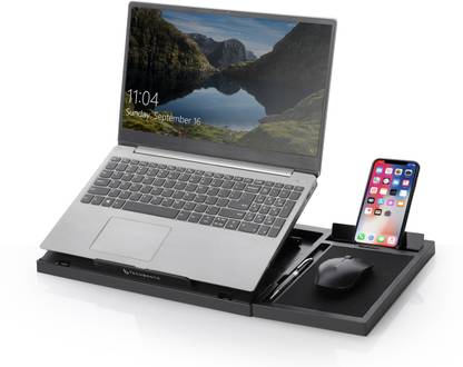 TECHBOOTH Foldable Portable Premium Laptop Stand With Mouse Stand + Mobile Stand + Plastic Floor and Desk Stand Laptop Stand with Adjustable Height Compatible with Universal Laptops