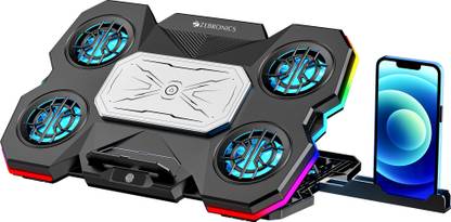 ZEBRONICS NTC2000, 10 RGB, Support upto 17 inch Laptop, 5 Fans, Detachable Mobile Holder 5 Fan Ergonomic Cooling Pad with Adjustable Height