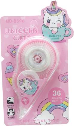 triple paper Correction Tape Cute Unicorn Anime Pink Correction Supply Fast Easy to Use 36m 0 ml 5 mm Correction tape