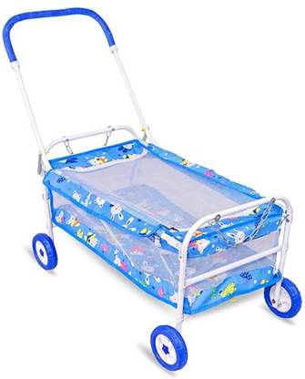 CHUNKY'S Baby Cradle with Wheels, Foldable Design with Canopy for for 0-12 Months Baby Bassinet