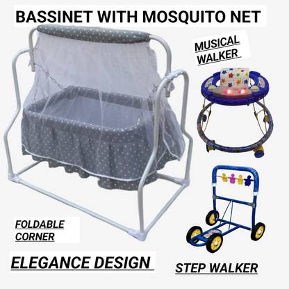 Mofaro MOBILE SWING grey WITH MUSICAL blue WALKER and step walker Bassinet