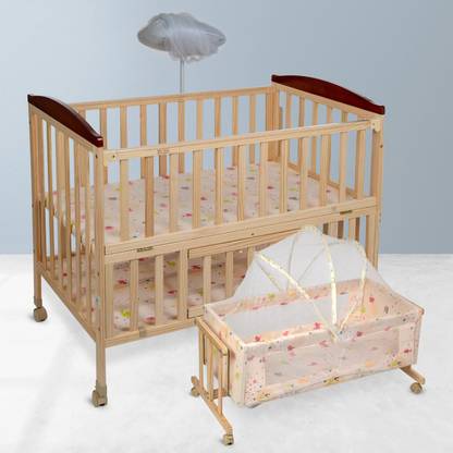 MeeMee Baby Wooden Cot,Swinging Sleeping Cot with Extra Storage,Cradle for 0-3 Yrs Cot