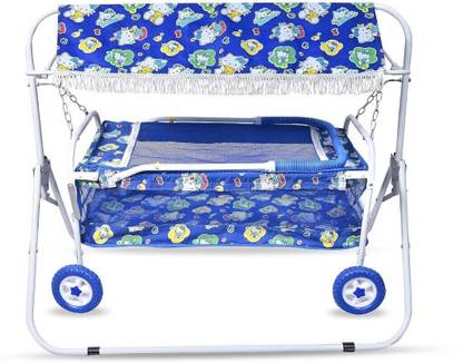 CHUNKY'S Baby Cradle with Canopy and Wheels – Blue (Portable & Foldable) Bassinet