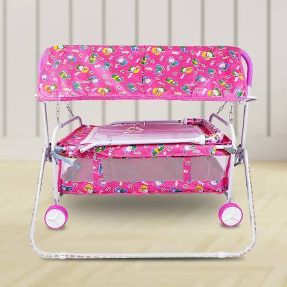 STEELOART Cradle With Swing And Mosquito Net With comfortable from Handle (Pink) Cot