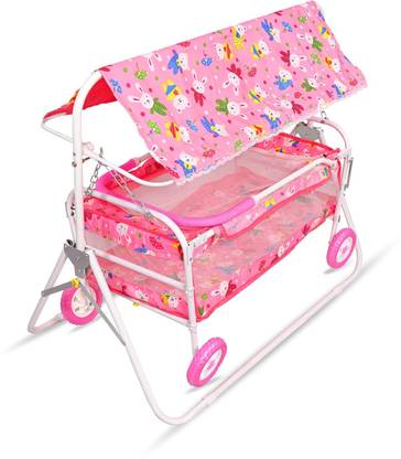 Tip 'n' Top Baby Cradle with Mosquito Net & Canopy | Foldable Rocking Jhula for Newborns Bassinet