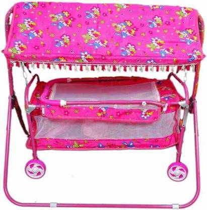 CHUNKY'S Foldable PINK Cradle Mosquito Net Jhula Palna Stroller Infant & Toddler Beds Bassinet