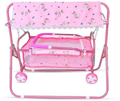 CHUNKY'S Foldable Baby Cradle with Mosquito Net & Wheels, Baby Swing Crib Bassinet