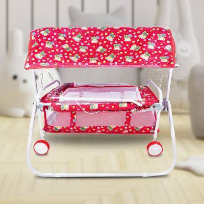 STEELOART Cradle With Swing And Mosquito Net With comfortable Form Handle (Red) Cot
