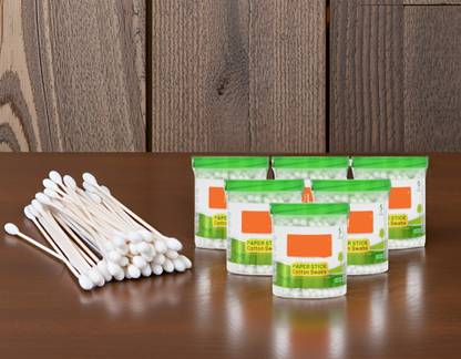 Trutip Cotton Ear Buds {Pack of 6} White PAPER Stick, 100 Sticks/200 tips in per Box