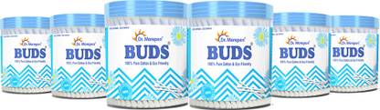 Dr. Morepen BUDS Cotton Ear Buds 100 Pcs Pack of 6, 100% Pure Cotton Swabs