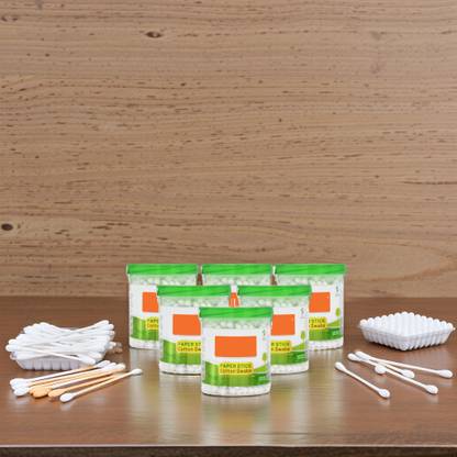 Trutip Cotton Ear Buds {Pack of 6} with White PAPER Stick, 100 Sticks/200 tips in a Box