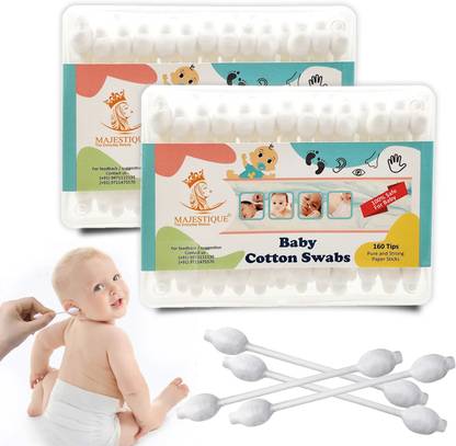 MAJESTIQUE Baby Safety Cotton Swab-100% Paper Organic Soft & Gentle Tip -Pack of 2