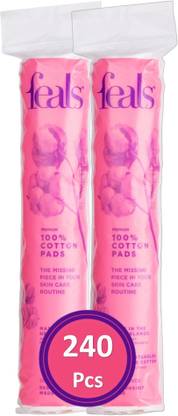 FEALS Cotton Pads for Face/Eyes, Makeup Remover Wipes (120 Rounds/Pouch) (Pack of 2)