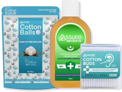 ASSURE AssureIt Antiseptic Liquid 100ml with 50 Cotton Balls & 100 Cotton Buds Sticks