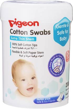 Pigeon Baby Cotton Swabs Extra Thin Stem,BPA Free,100 % Soft Cotton Tips, White