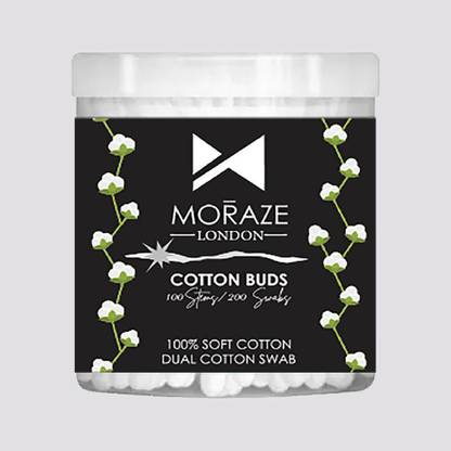 MORAZE Premium Paper Stick Cotton Earbuds, 100% Pure & Soft Cotton, 100 Stem (200 Swab)