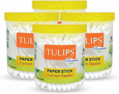 Tulips Premium Paper Stick Cotton Ear Buds (Pack of 4), 100 Sticks/ 200 Tips each pack