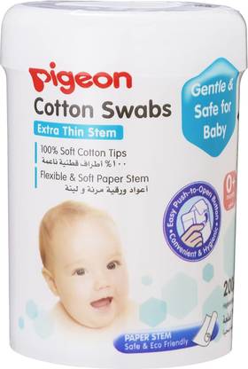 Pigeon Baby Cotton Swabs Extra Thin Stem,BPA Free,100 % Soft Cotton Tips, White