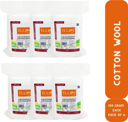 TULIP Absorbent Cotton Wool Roll 100 Gm (Pack of 6)