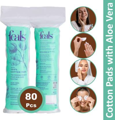 FEALS Cotton Pads For Face Cleansing & Makeup Remover Wipes (80 Rounds) (Pack of 1)