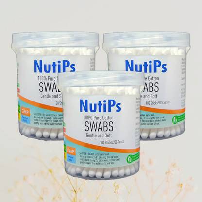 Nutips Cotton Buds Jar (100 Sticks) (Pack Of 3)