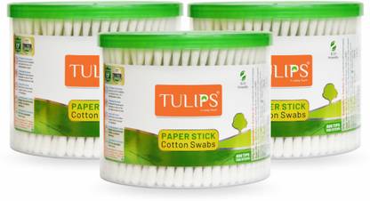 Tulips Cotton Ear Buds {Pack of 3} with White PAPER Stick 300 Sticks in a Jar