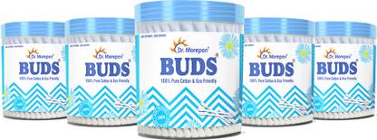 Dr. Morepen BUDS Cotton Ear Buds 100 Pcs Pack of 5, 100% Pure Cotton Swabs