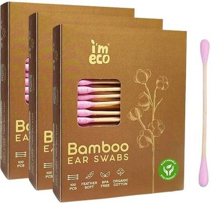 IMECO Bamboo Ear Swabs | 300 Bamboo Swabs | Ultra-soft & Premium Quality (Pack of 3)
