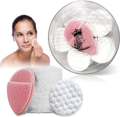 MAJESTIQUE Make-Up Removal Double Sided Layered Pads with Free Reusable Face Sponge - 1 Box