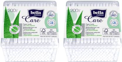 Bella Cotton Buds Box With Aloe Vera Extract Paper Stick, 200 Pieces x pack of 2