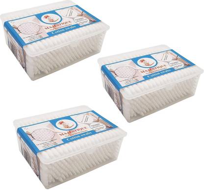 MAJESTIQUE Premium 2 shape Paper Sticks Cotton Swabs Ear Cleaning 200 units (Pack of 3)
