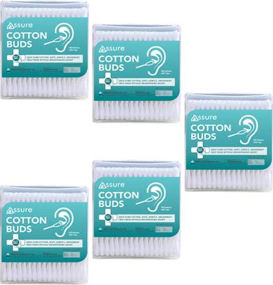 ASSURE Cotton Ear Buds/Cotton Swabs with Paper Stem (100 Sticks (Pack of 5)