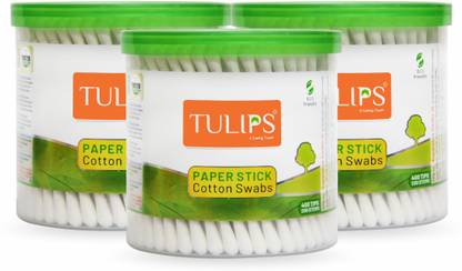 Tulips Cotton Ear Buds {Pack of 3} with White PAPER Stick 200 Sticks in a Jar