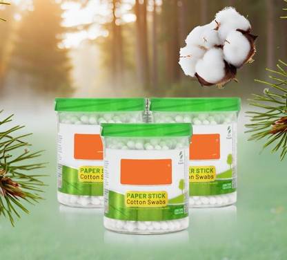 Trutip Cotton Ear Buds {Pack of 3} with White PAPER Stick, 100 Sticks in a Box