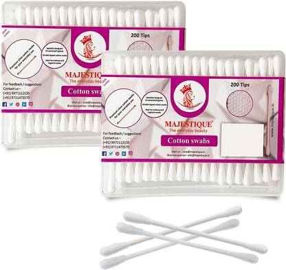 MAJESTIQUE Paper Cotton Swabs Sticks Flat Box Soft Gentle on Face, Ear Cleaning - Pack of 2