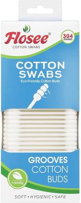 Flosee Cotton Swabs Ear Buds, 304 Swabs Eco Friendly Grooves Paper Stems Cotton buds