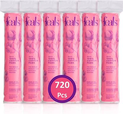 FEALS Cotton Pads for Face/Eyes, Makeup Remover Wipes (120 Rounds/Pouch) (Pack of 6)