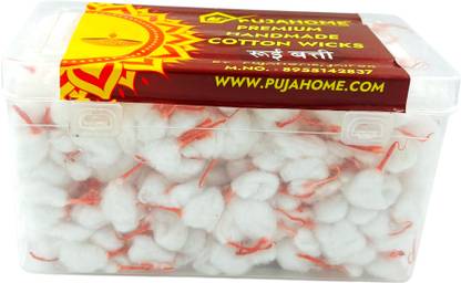 pujahome Handmade Kesar Round Cotton Wicks/Rui Batti/Red Tip Cotton Wicks500+ Pieces Cotton Wick