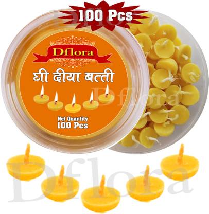 Dflora Ghee Diya Batfi for Puja Handmade Cow Ghee Wicks- 100Pcs Cotton Wick