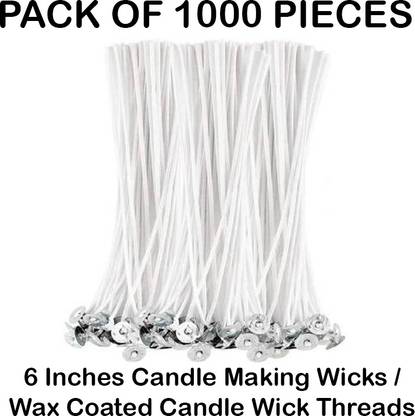 AAMU MOON Candle Making Wick, Wax Coated Candle Wick Thread (6 Inches, Pack of 1000 Wicks) Cotton Wick