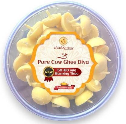 Shubhkarma BIG SIZE COW GHEE DIYA BATTI, Premium Quality Ghee Wicks, 50-60min Burning Time, Cotton Wick